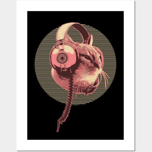 Melophile Music Lover Headphones Cat - Warm Colors 1 - Melophile Posters and Art